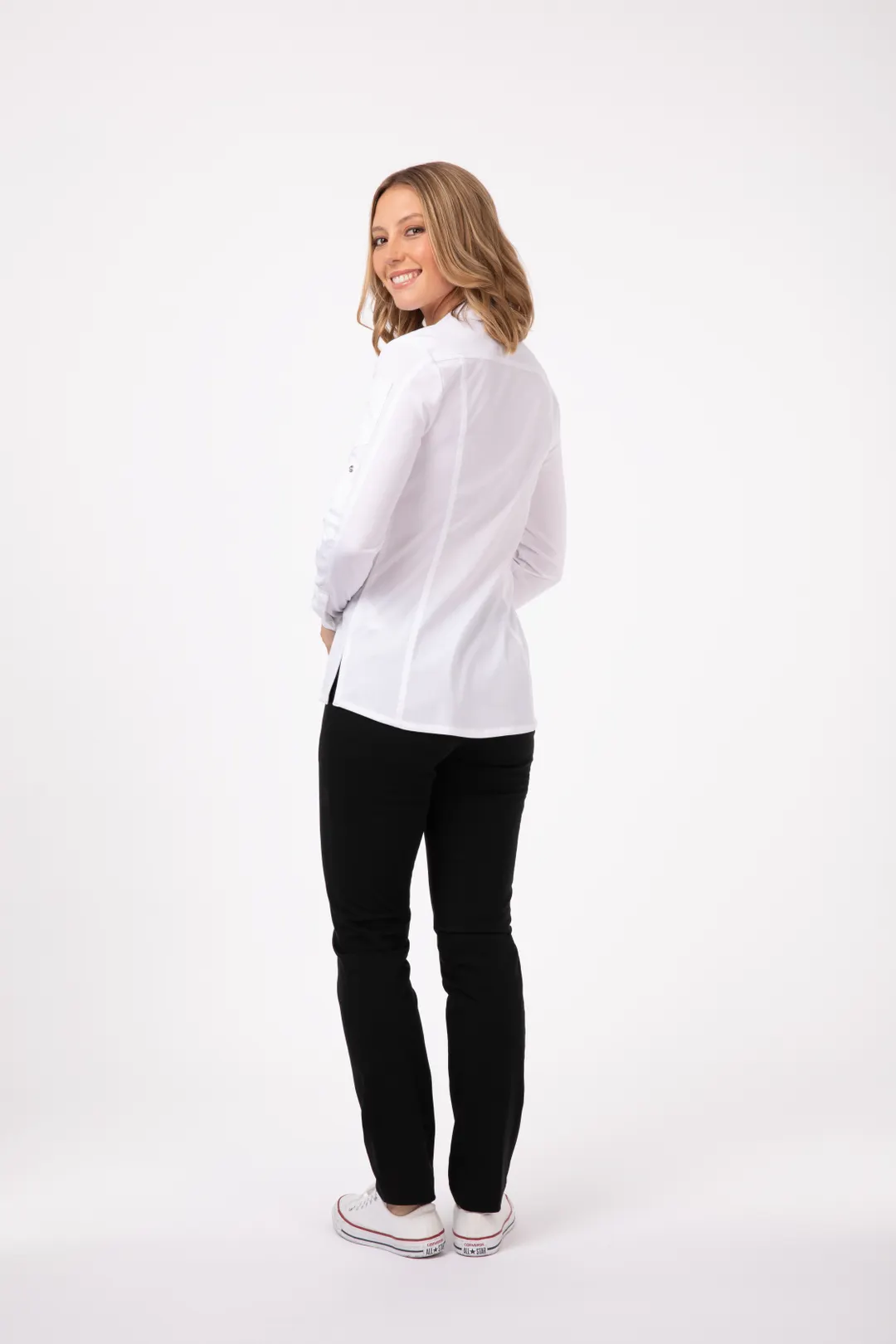 Chef Works SES02W-WHT-M Women's Cook Shirt, Large, White, Poly/Cotton/Elastane Stretch Fabric