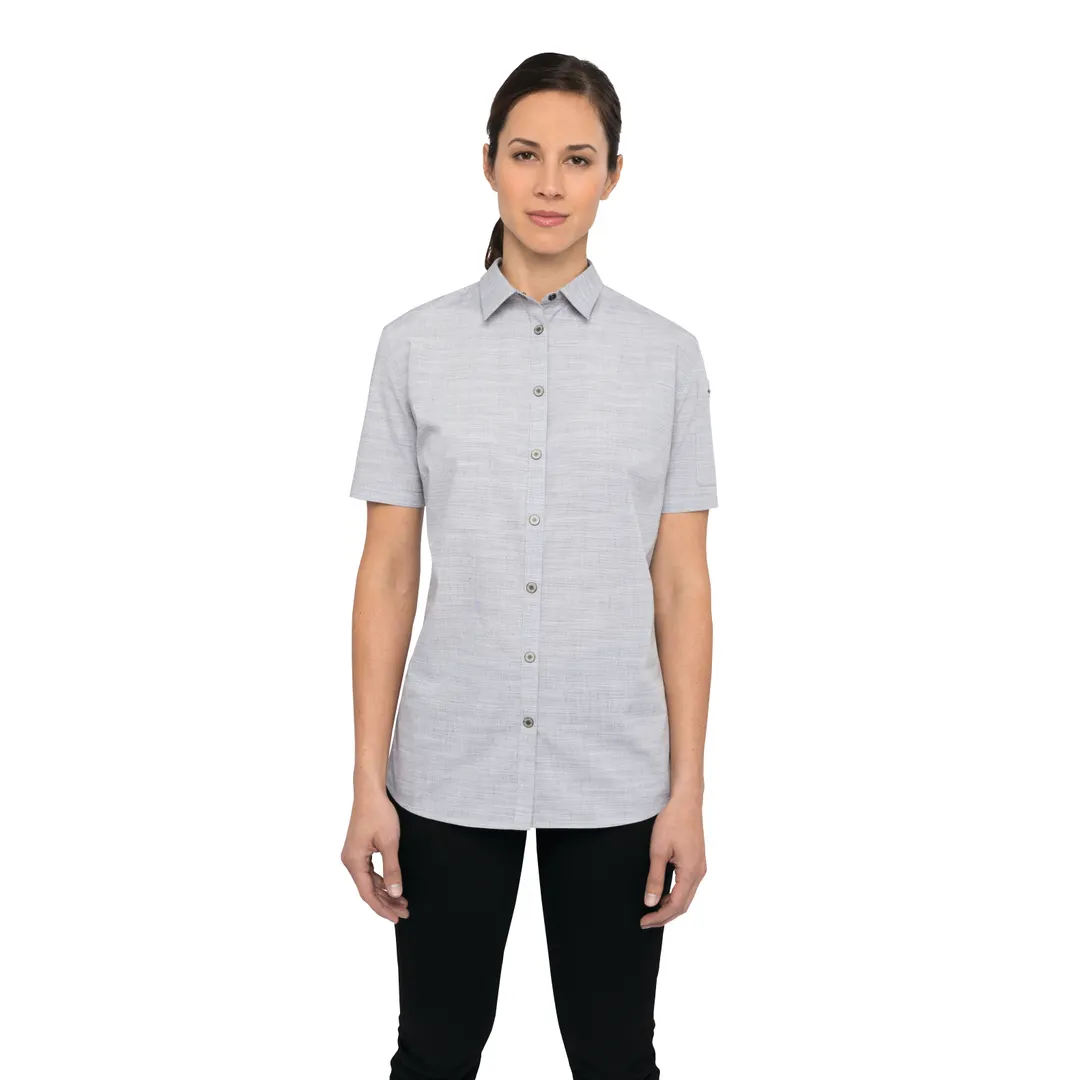 Chef Works SHC01W-GRY-XS Women's Havana Cook Shirt, Short Sleeves, Gray, XSmall, 65/35 Poly/Cotton