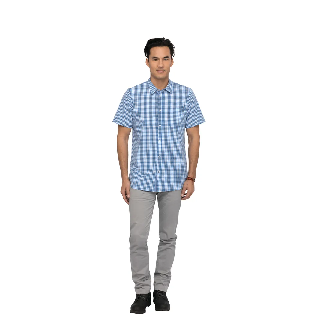 Chef Works SHC02-BLU-XL Men's Gingham Cook Shirt, XL, Blue, Poly/Cotton, Short Sleeve, Button Front
