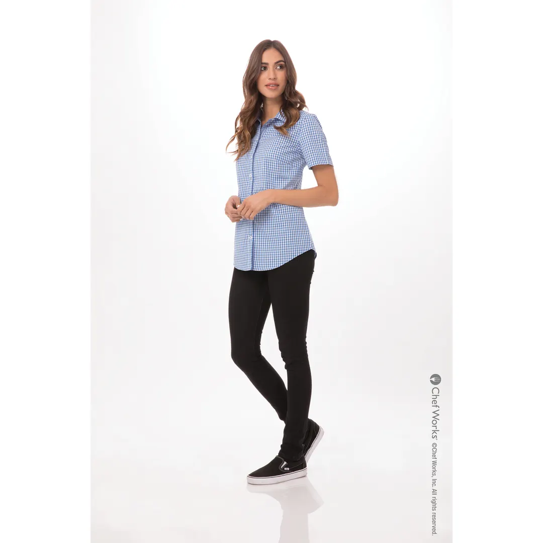 Chef Works SHC02W-BLU-3XL Women's Gingham Cook Shirt, Short Sleeves, Blue, 3XL, 65/35 Poly/Cotton