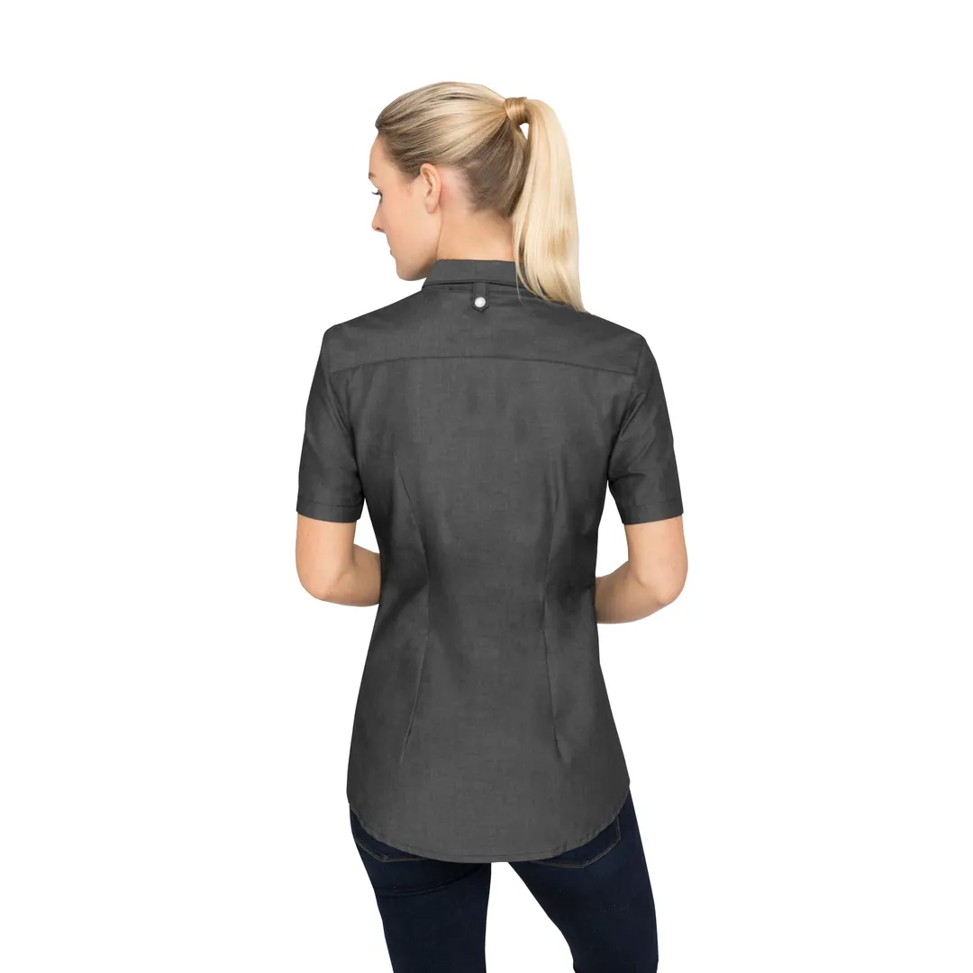 Chef Works SHC03W-BLK-L Women's Cook Shirt, Large, Black, Sleeve, Snap Front, Cotton/Poly Denim
