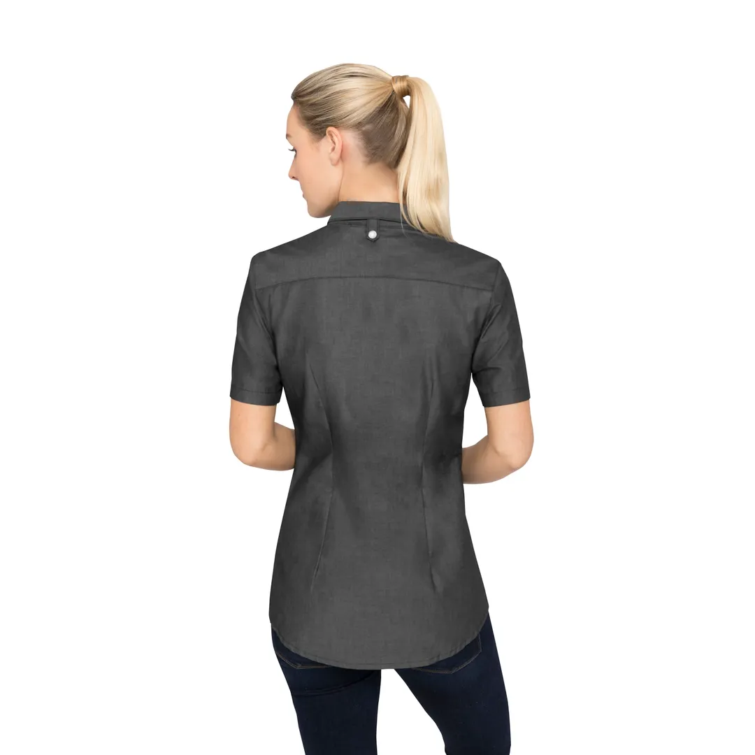 Chef Works SHC03W-BLK-M Detroit Shirt, Medium Black, 63/37 Cotton/Poly, Short Sleeve, Snap Front