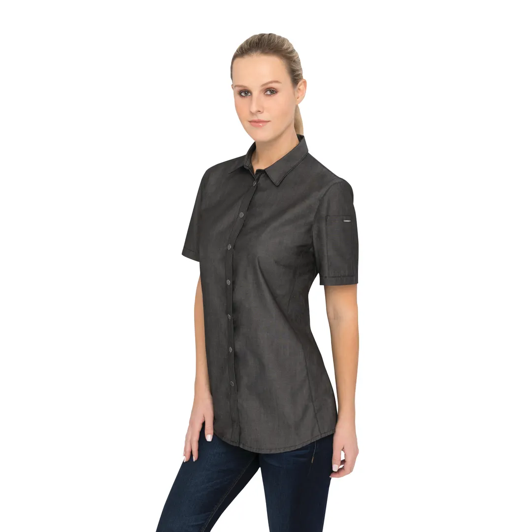 Chef Works SHC03W-BLK-M Detroit Shirt, Medium Black, 63/37 Cotton/Poly, Short Sleeve, Snap Front