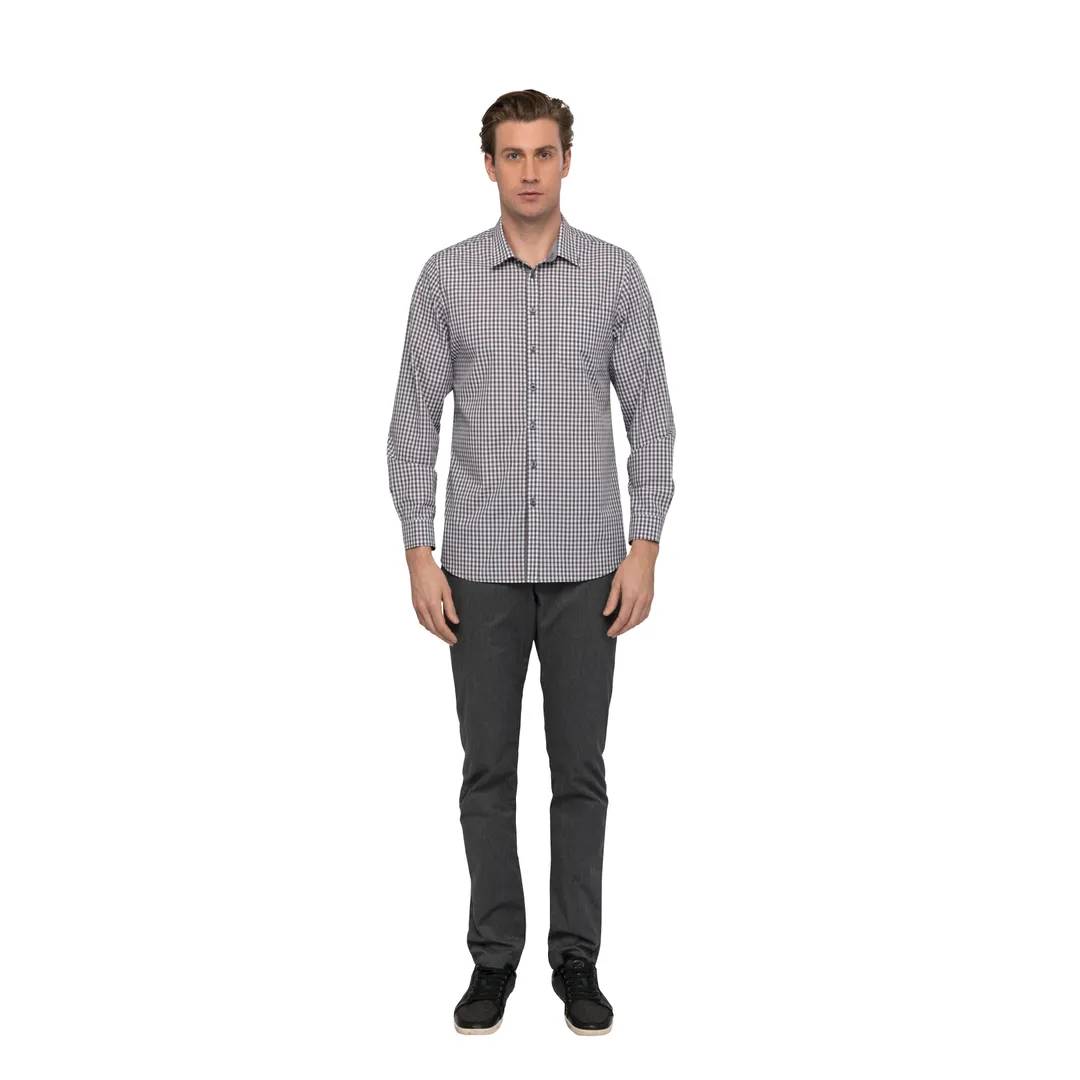 Chef Works SHC05-CHO-S Men's Gingham Cook Shirt, Long Sleeve, Chocolate, Small, Poly/Cotton
