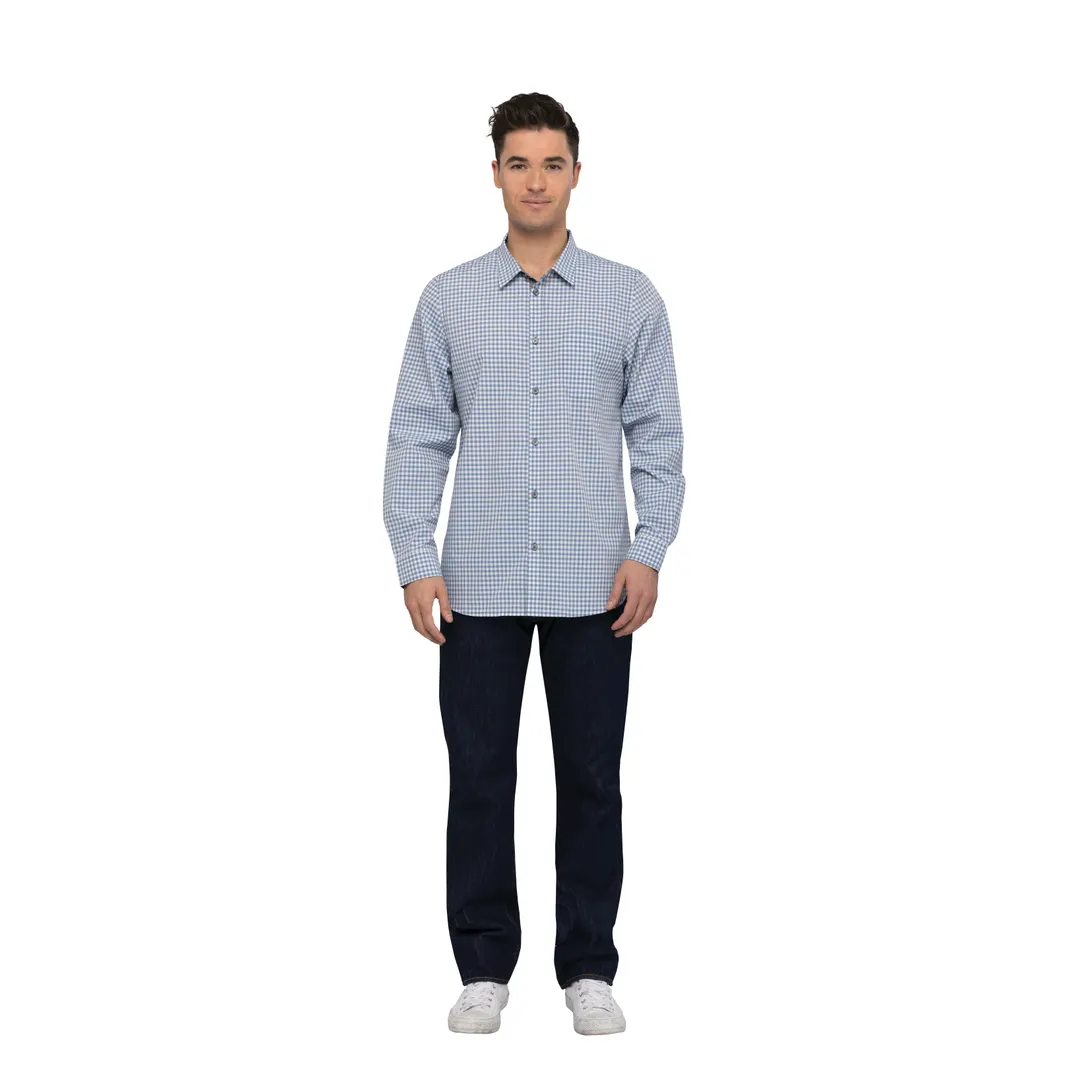 Chef Works SHC05-SBE-3XL Men's Gingham Cook Shirt, Long Sleeves, Strong Blue, 3XL, 65/35 Poly/Cotton