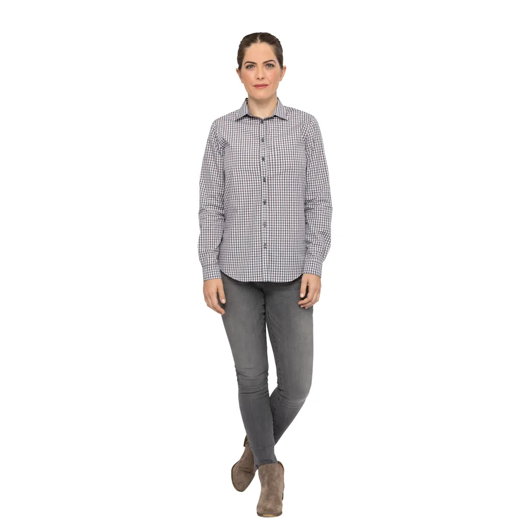 Chef Works SHC05W-CHO-XL Women's Gingham Cook Shirt, Long Sleeve, Chocolate, XL, 65/35 Poly/Cotton