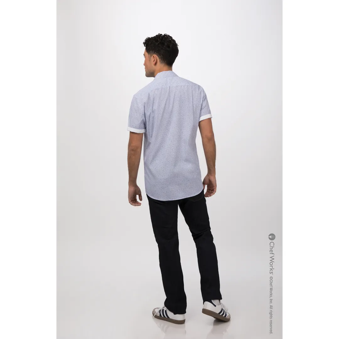 Chef Works SHC07-BLU-L Men's Charleston Cook Shirt, Large, 65/35 Poly/Cotton, Blue, Short Sleeve