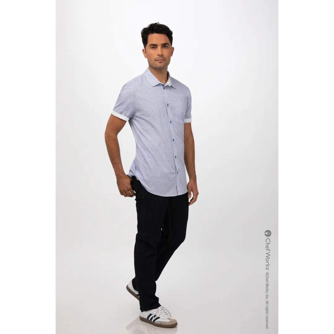 Chef Works SHC07-BLU-XL Men's Charleston Cook Shirt, XL, 65/35 Poly/Cotton, Blue, Short Sleeve