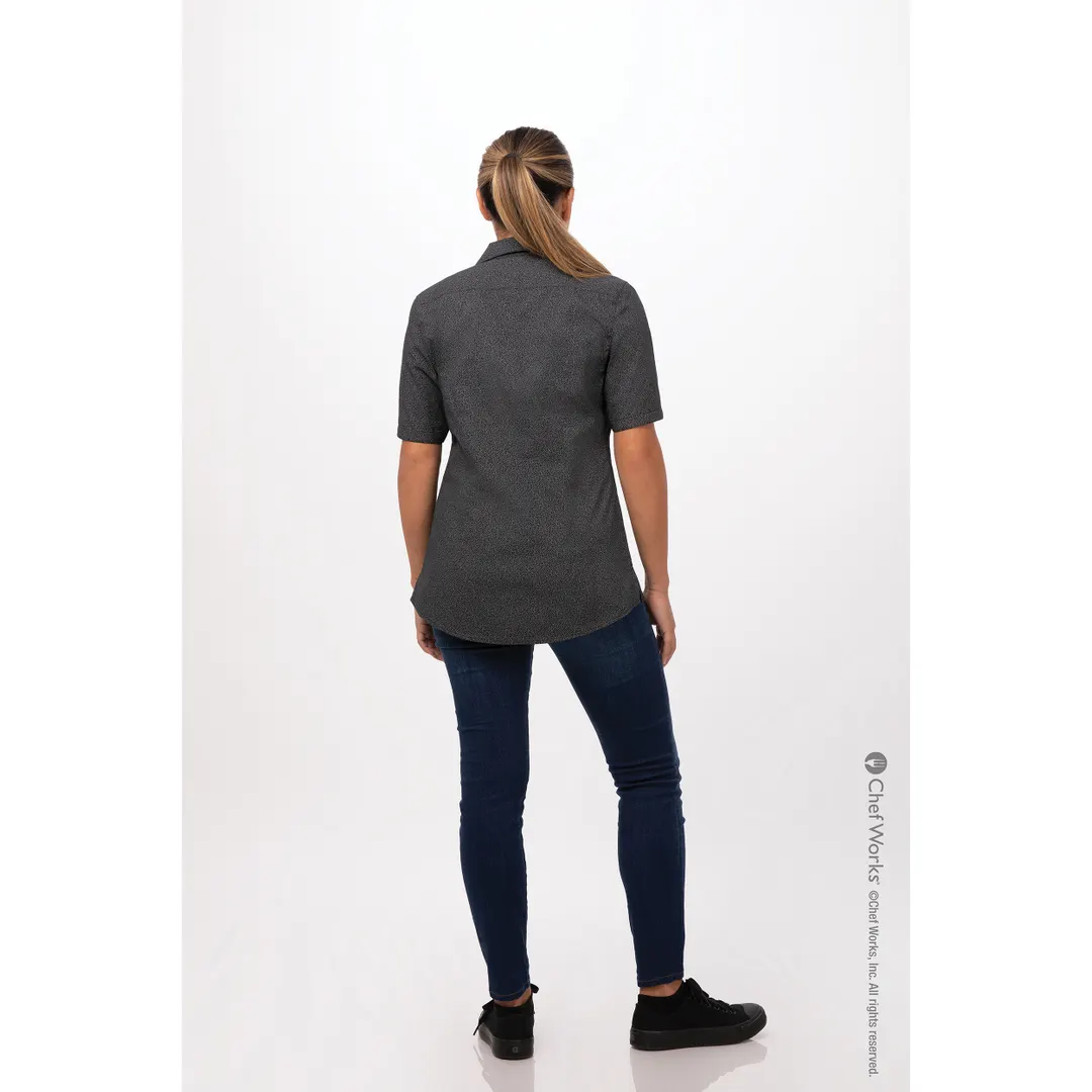 Chef Works SHC07W-BLK-M Women's Cook Shirt, Medium, Black, Poly/Cotton, Short Sleeve, Ditsy Print
