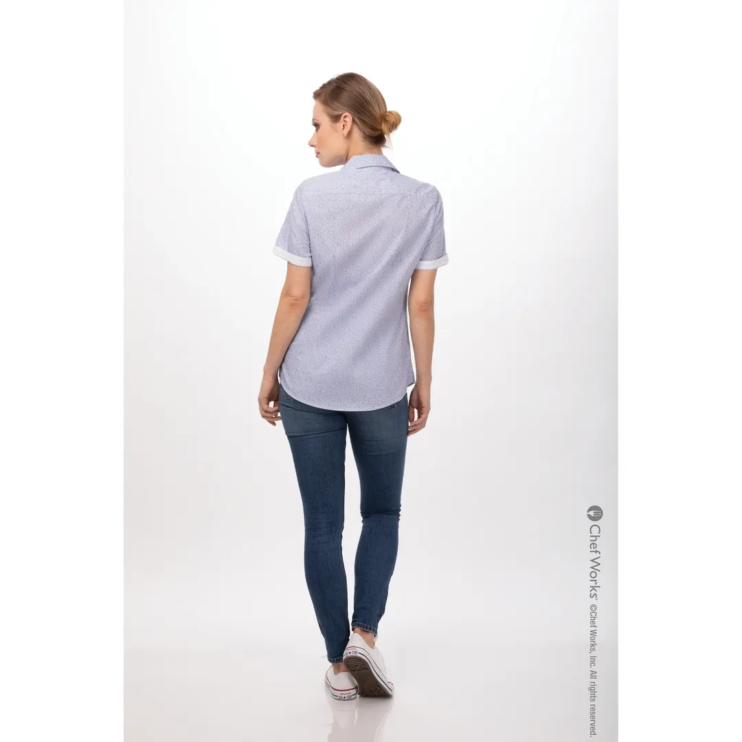 Chef Works SHC07W-BLU-XS Women's Cook Shirt, Short Sleeve, Blue, XSmall, 65/35 Poly/Cotton