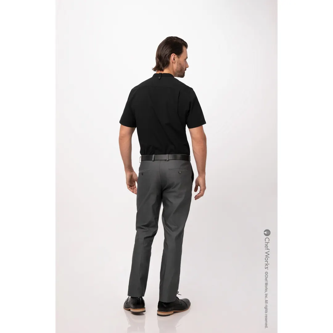 Chef Works SHC08-BLK-L Men's Seersucker Cook Shirt, Large, 65/35 Poly/Cotton, Black, Short Sleeve