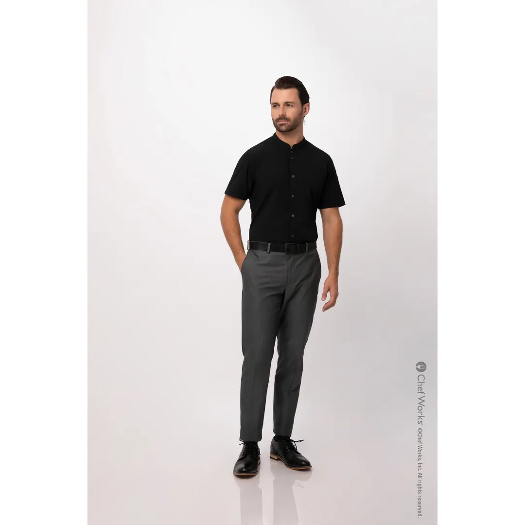 Chef Works SHC08-BLK-M Men's Seersucker Cook Shirt, Medium, Black, 65/35 Poly/Cotton