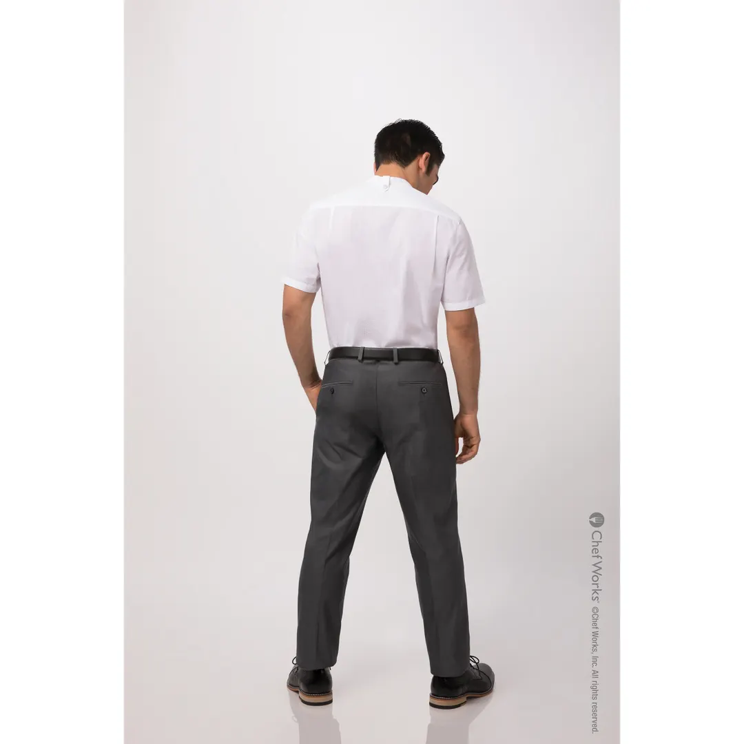 Chef Works SHC08-WHT-L Cook Shirt, Large, White, Poly/Cotton Seersucker, Short Sleeve, Snap Front