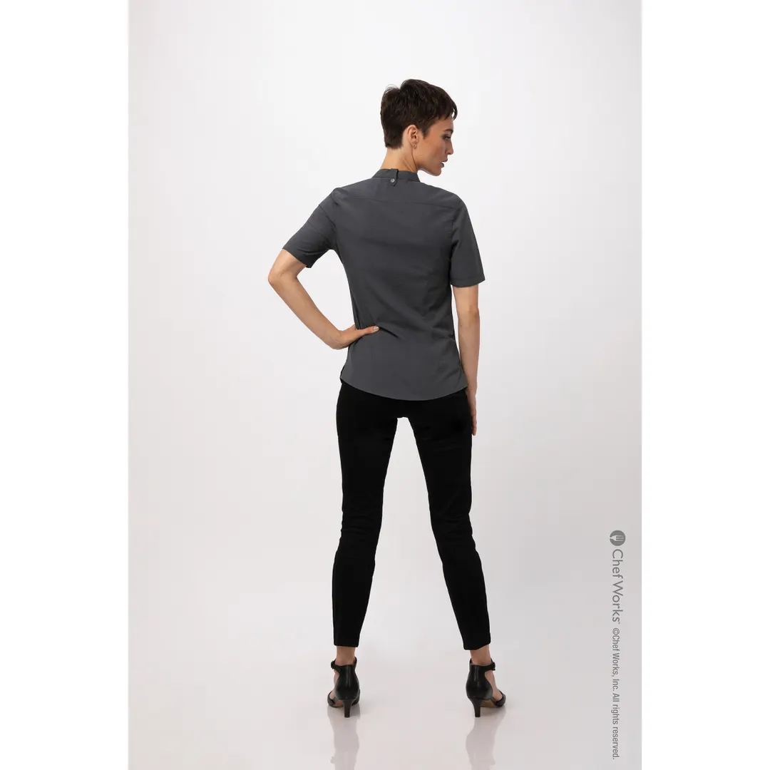 Chef Works SHC08W-CHR-S Womens Cook Shirt Small Charcoal Short Sleeve Snap Front 65/35 PolyCotton