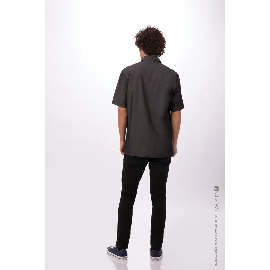 Chef Works SKS002-BLK-4XL Men's Detroit Cook Shirt, Short‑Sleeve, Black, 4XL, 100% Cotton Denim