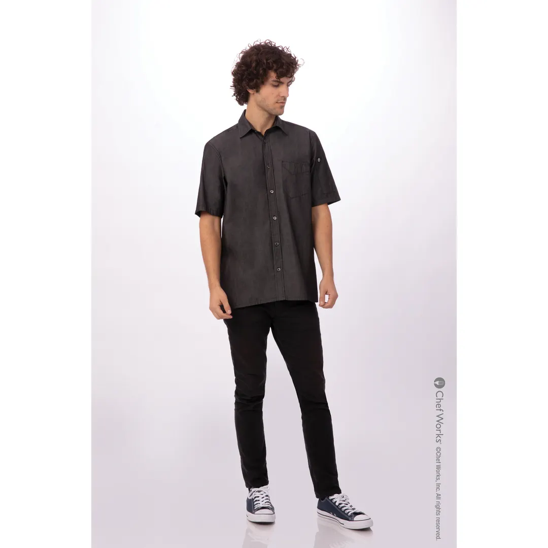 Chef Works SKS002-BLK-4XL Men's Detroit Cook Shirt, Short‑Sleeve, Black, 4XL, 100% Cotton Denim