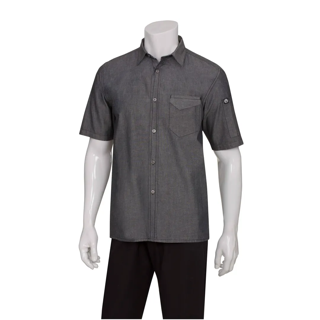Chef Works SKS002-BLK-XL Men's Detroit Cook Shirt, Hybrid Short Sleeve, Black XL, 100% Cotton Denim