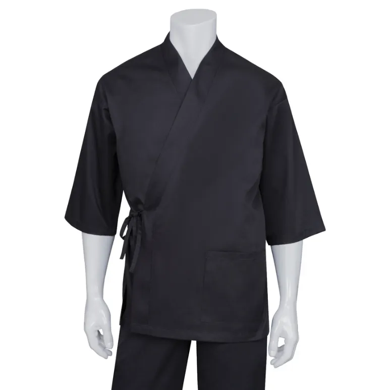Chef Works SUBK-BLK-LXL Unisex Sushi Coat, Large, Black, Cotton/Poly Twill, 3/4 Sleeve