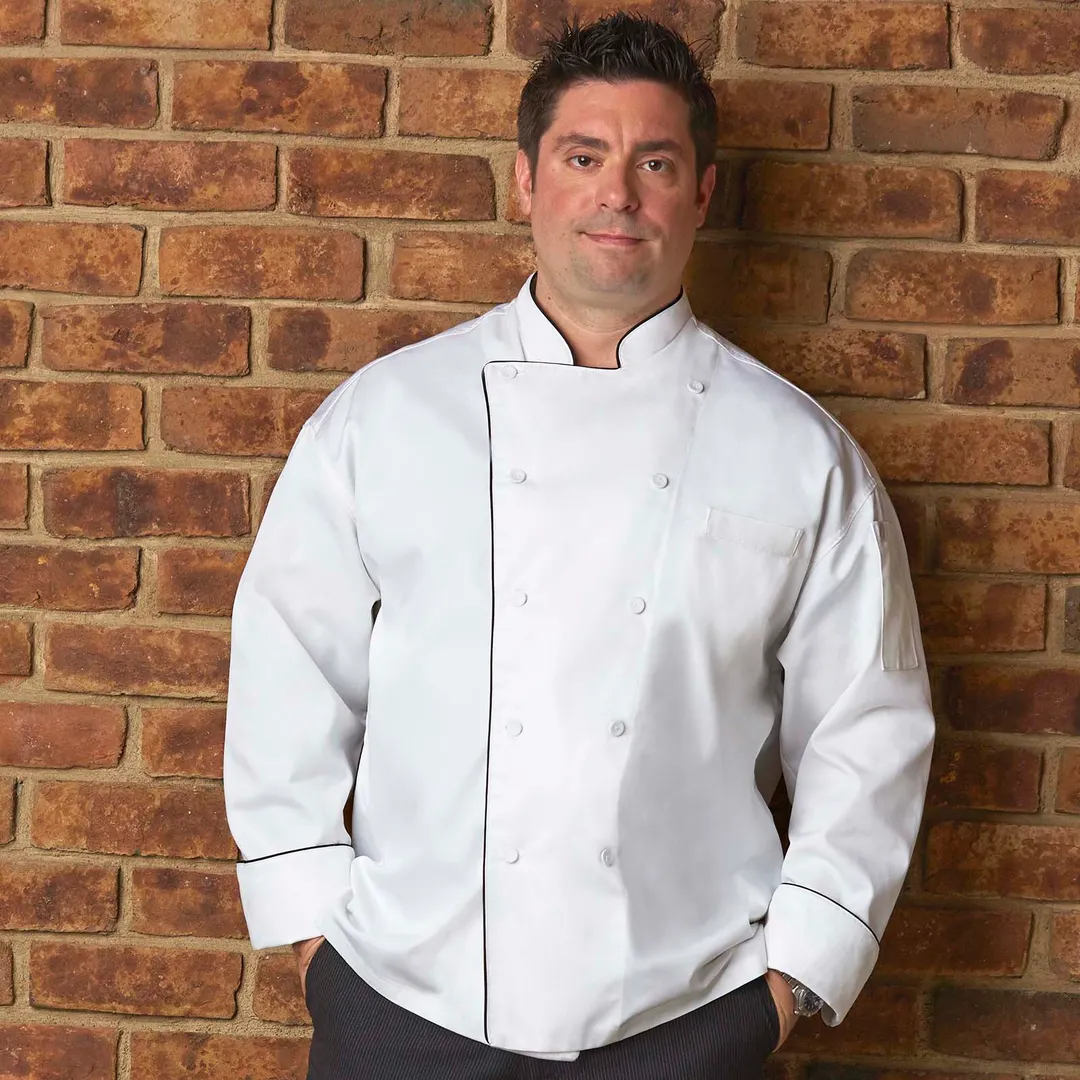 Chef Works TRCC-WHT-4XL - Chef Coat, 4XL White with Black Piping, 65/35 PolyCotton, Long Sleeves