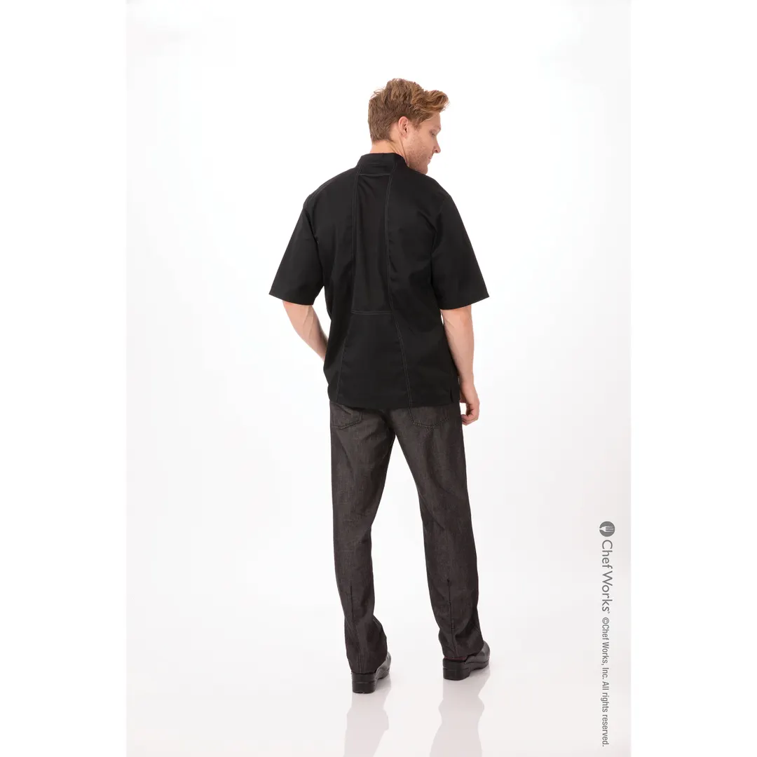 Chef Works VSSS-BBK-3XL Chef Coat, Black 3XL Short‑Sleeve, 65/35 Poly‑Cotton Twill, Vent™ Panels