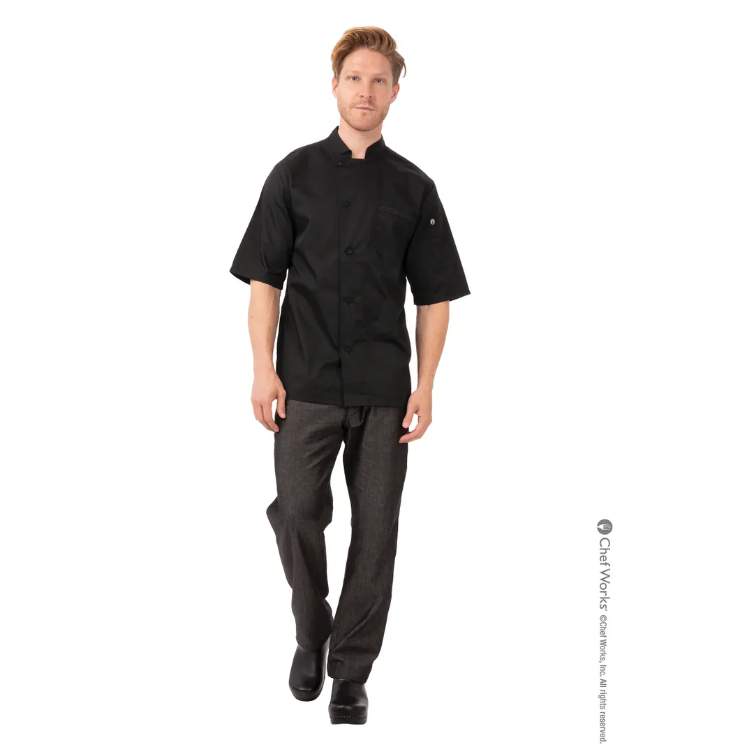 Chef Works VSSS-BBK-3XL Chef Coat, Black 3XL Short‑Sleeve, 65/35 Poly‑Cotton Twill, Vent™ Panels