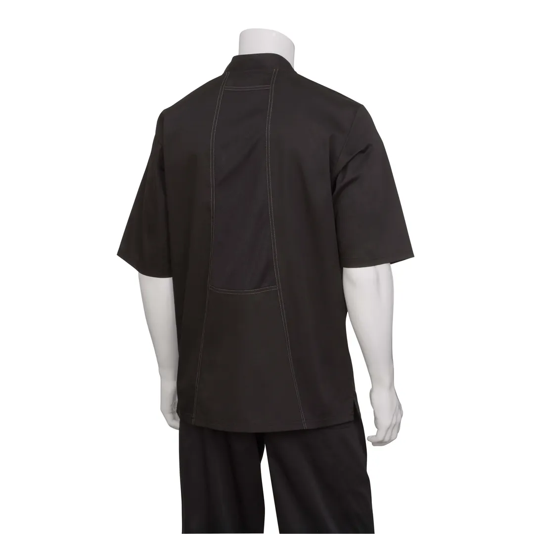 Chef Works VSSS-BBK-S Valais Chef Coat, Small Black Short‑Sleeve, Cool Vent™ Back Panels – 1/Each