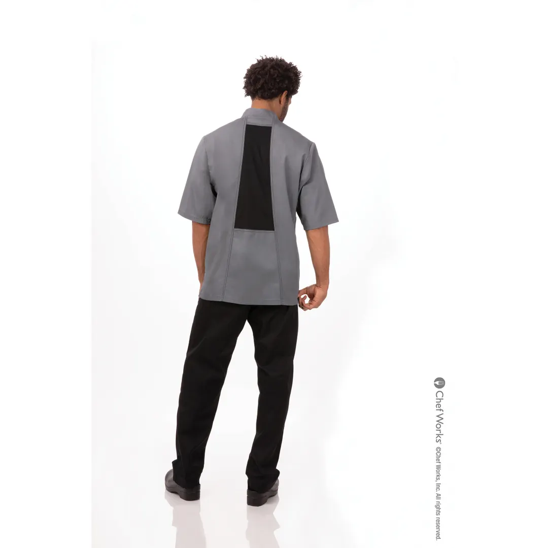 Chef Works VSSS-GBC-3XL Chef Coat Short‑Sleeve 3XL Gray 65/35 Twill Vent™ Back Snap Front Topstitch