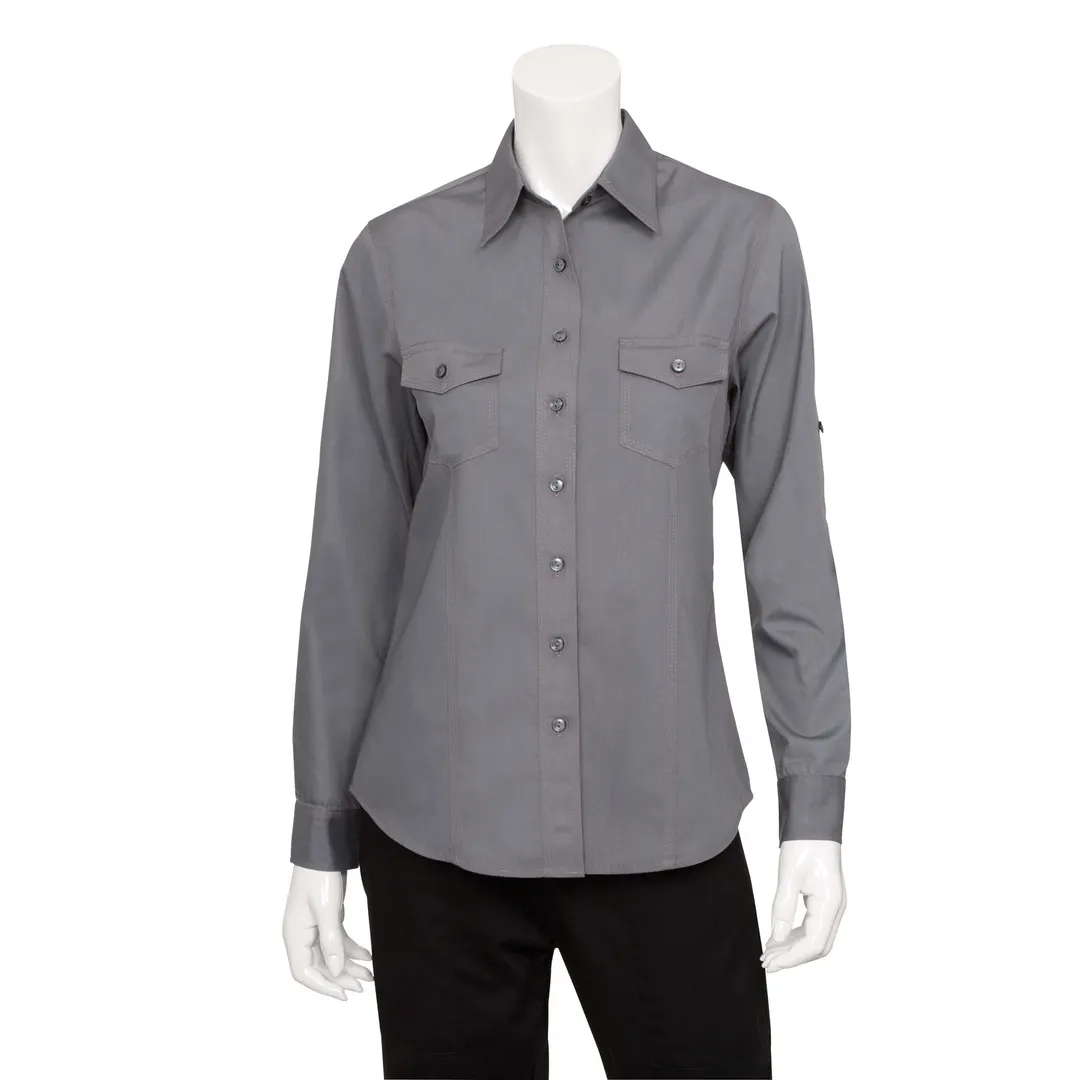 Chef Works WPDS-GRY-L Women's Gray Cook Shirt, Large, Poly/Cotton/Elastane, Sleeves, Front Pockets