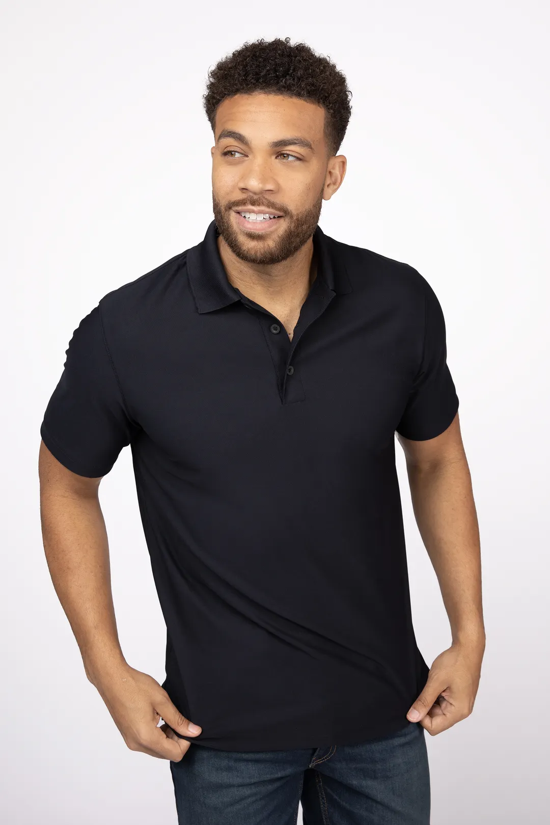 Chef Works Z650-BLK-M Men's Cook Shirt, Medium, 100% Polyester, Black, Polo Style