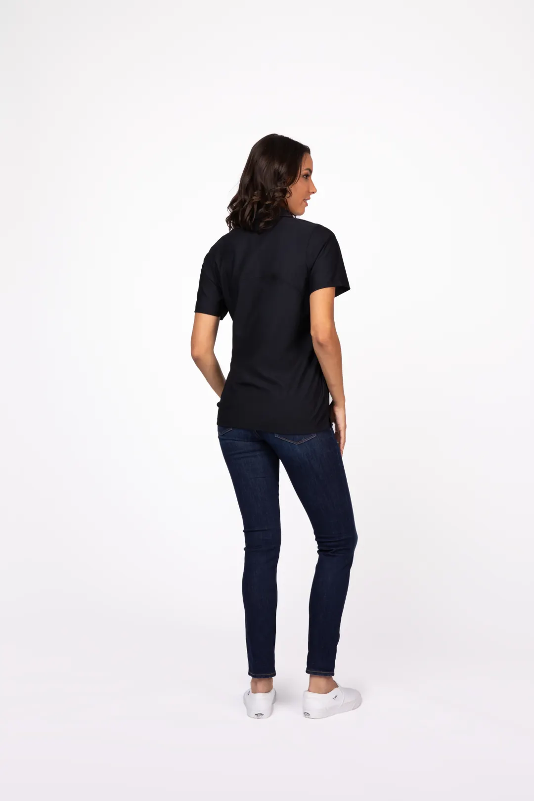 Chef Works Z650W-BLK-M Women's Medium Black Polo Cook Shirt, 100% Polyester