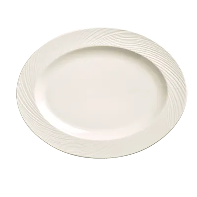 Libbey BO-1122 Oval Platter, 13.25" x 10.25" Bright White Porcelain Embossed Rim - 12/Case