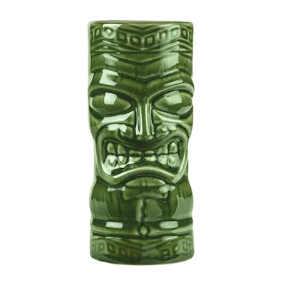 Libbey TTG-20 Green Ceramic Tiki Tumbler, 20 oz (6-3/4" H x 3-1/2" D), Non‑Stackable - 12/Case
