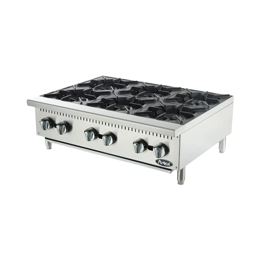 Atosa USA ATHP-36-6-LP 36" Countertop LP Gas Hotplate w/ (6) Burners, Manual Controls, 150.000 BTU
