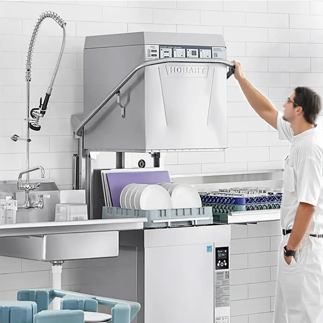 Hobart AM16T-BAS-2 36.5" Door Type Dishwasher, 60 Racks/Hr - 40.2 Gal/Hr - High Temp w/Booster