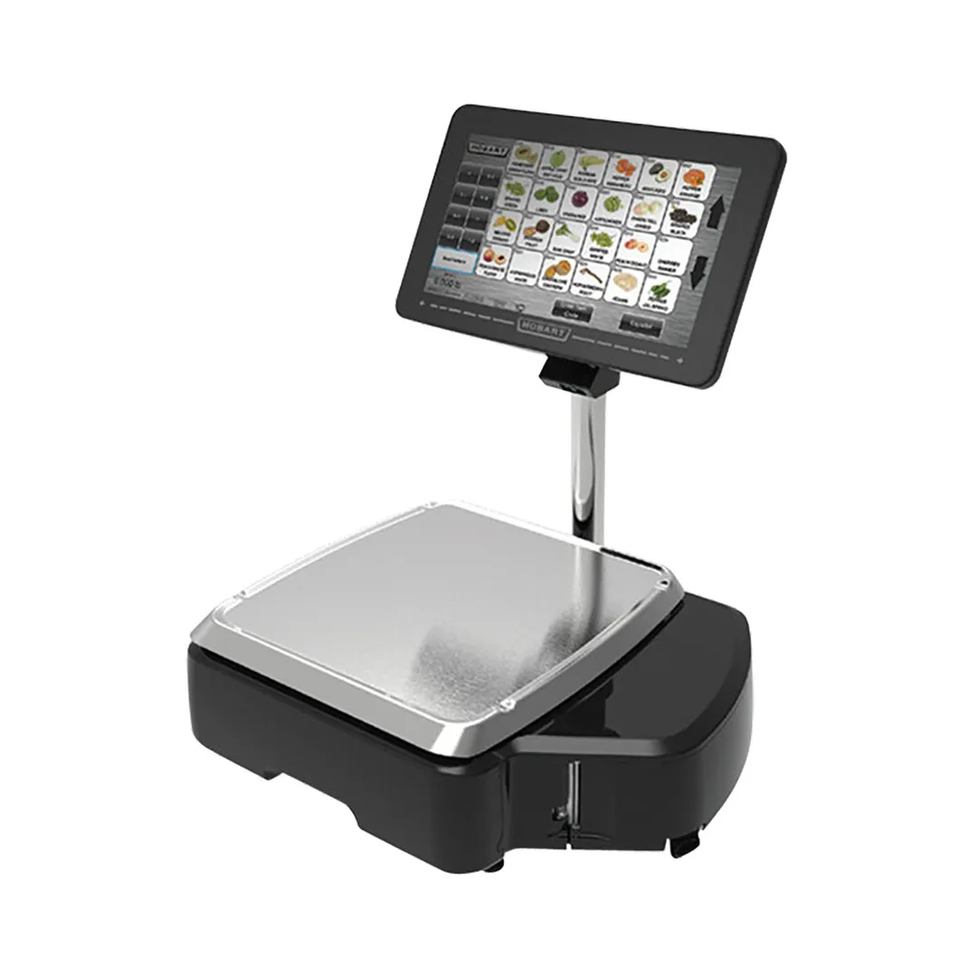 Hobart HTI-SSLSB Self-Service Scale – 30lb Capacity, 14" Touchscreen, Barcode Scanner, 14"x15" Platter, 170W