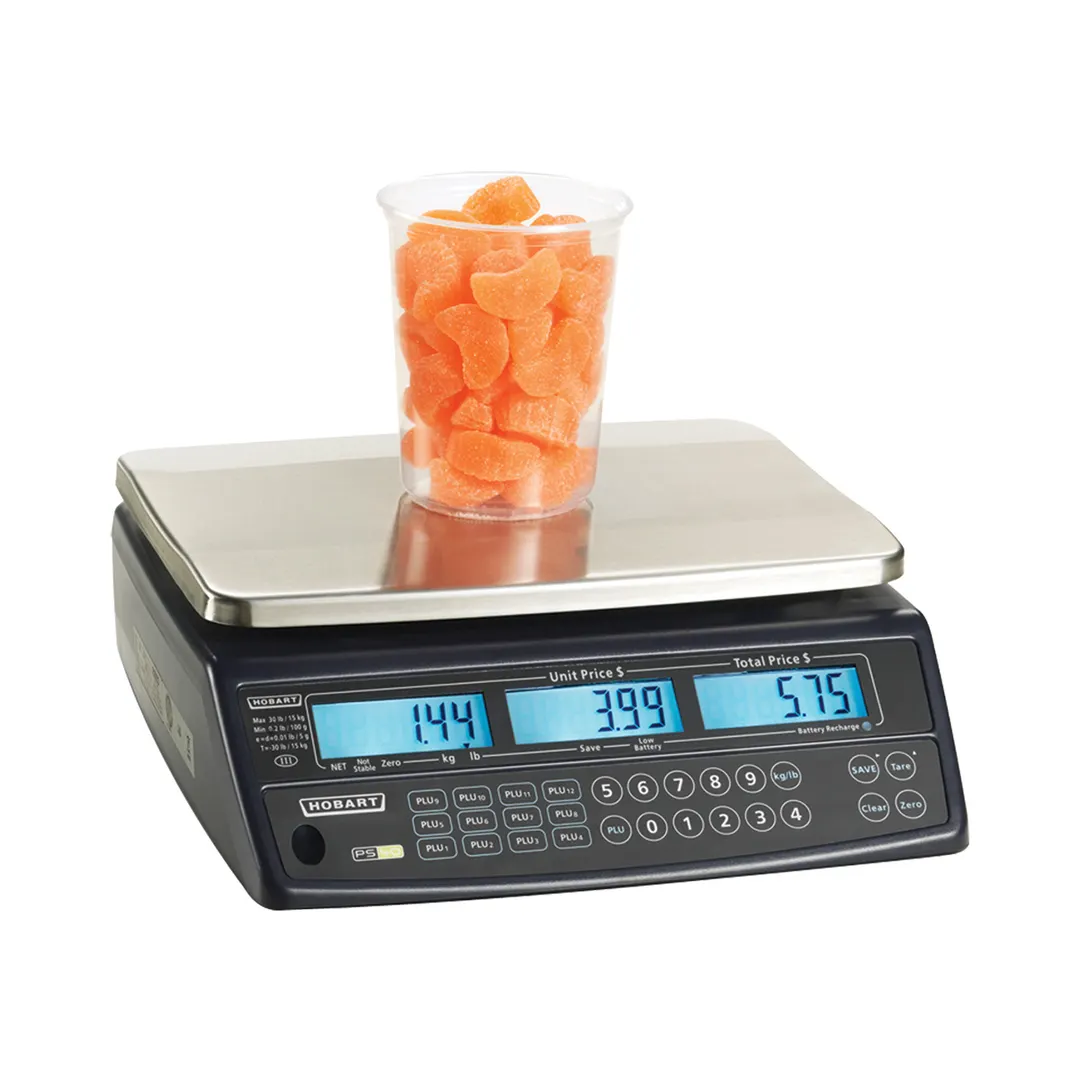 Hobart PS40-3 30 lb Legal Trade Scale, 12-4/5" x 9-3/5" Stainless Steel Platform, LCD, 50 Programmable Keys