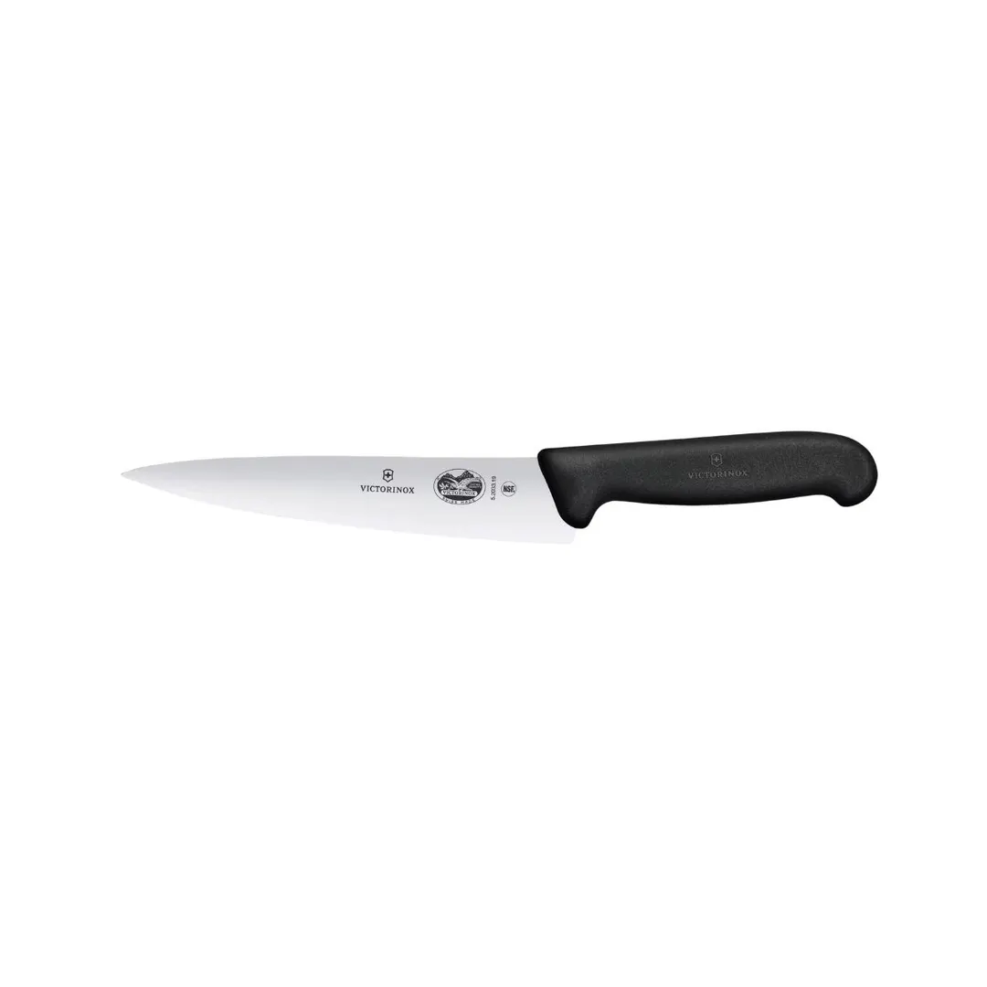 Victorinox 5.2033.19B Chef Knife – 7½" Stamped Blade, Black Fibrox Pro Plastic Handle, Serrated Edge
