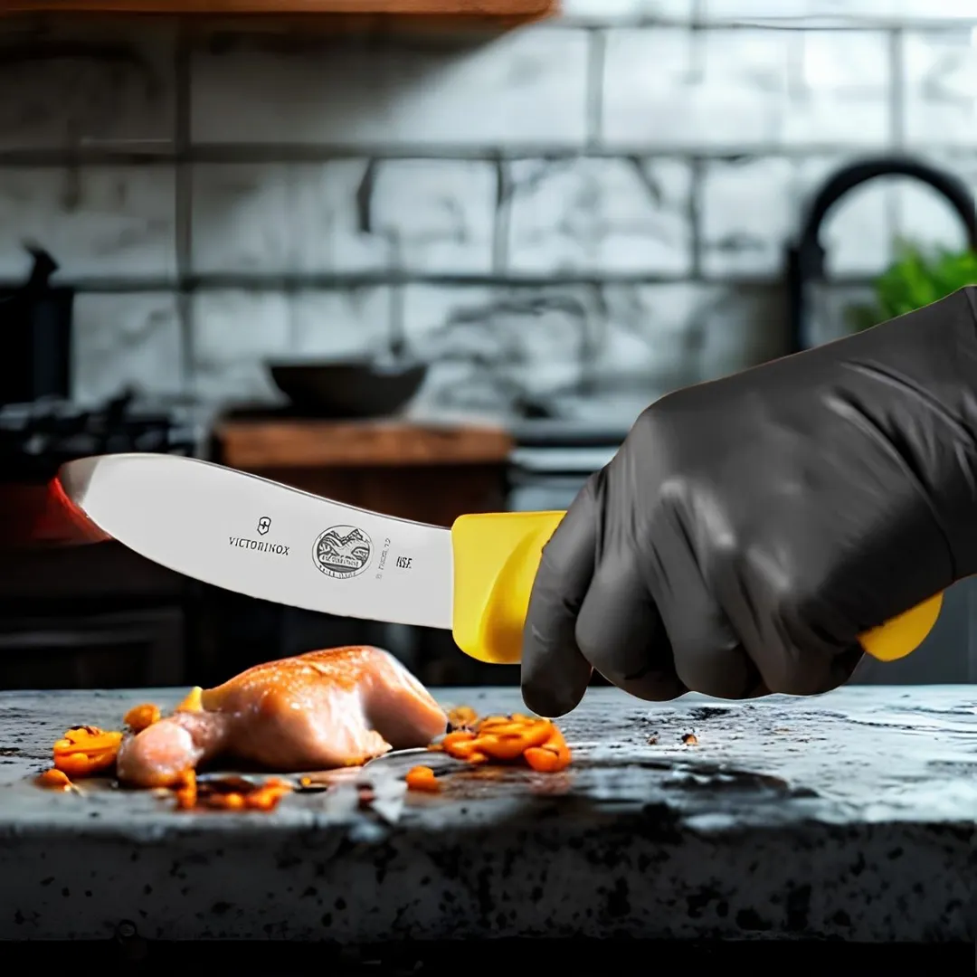 Victorinox 5.7908.12 Skinning Knife, 5" Blade, Yellow Fibrox Pro Plastic Handle, Slip‑Resistant NSF