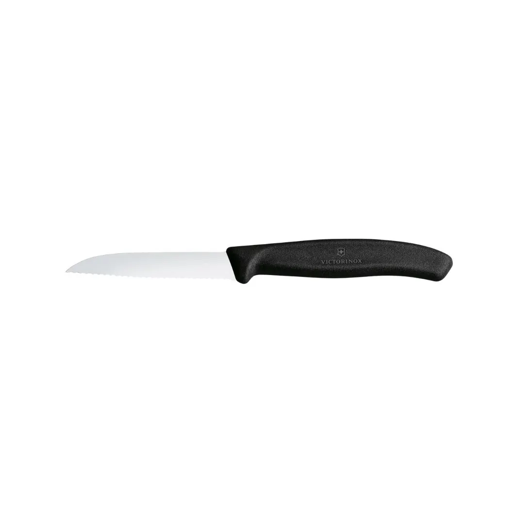Victorinox 6.7433 Paring Knife – 3" Sheep’s‑Foot, High‑Carbon Steel, Black Plast Handle, Serrated Edge
