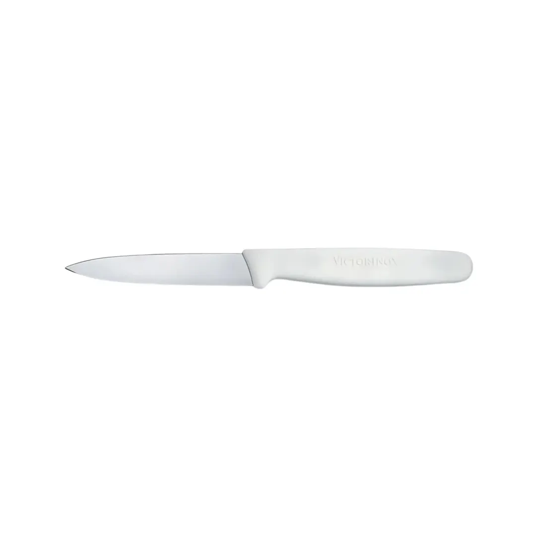 Victorinox 6.7607 Paring Knife – 3¼" Stamped Spear‑Point, Carbon Steel Blade, White Plastic Handle