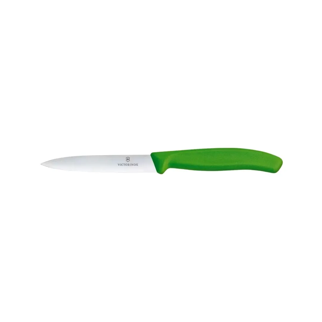 Victorinox 6.7706.L114 Paring Knife - 4" Stamped Spear Point Blade, Green Plast Handle, HC Steel