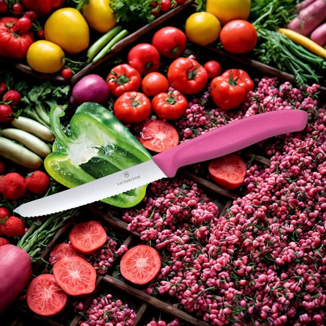 Victorinox 6.7836.L115 Utility Knife – 4.5" Serrated Blade, Stainless Steel, Pink Handle, 3"-4"