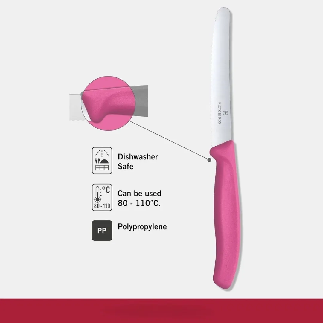 Victorinox 6.7836.L115 Utility Knife – 4.5" Serrated Blade, Stainless Steel, Pink Handle, 3"-4"