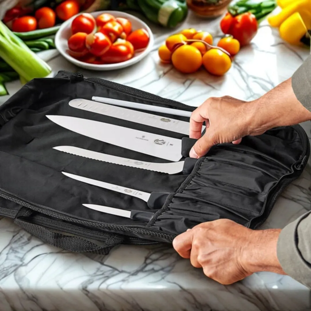 Victorinox 7.4012-X11 - 7‑Piece Black Cutlery Set, Fibrox Handles, HighCarbon Steel Blades, Bag - Set