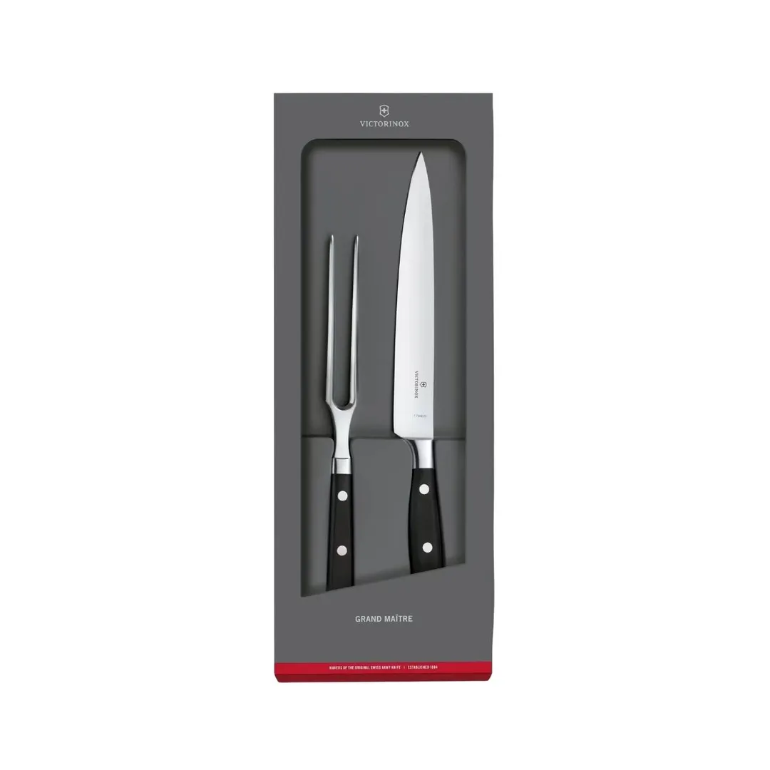 Victorinox 7.7243.2 Maitre 2-Piece Carving Set, 8" Carving Knife, 6" Carving Fork, Black, Roll Bag