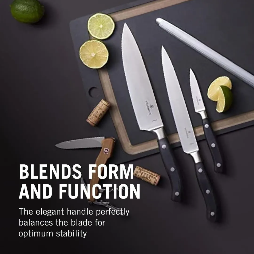 Victorinox 7.7243.3 Grand Maitre 3‑Piece Knife Set, 3½" Paring, 8" Slicing, 8" Chef’s, Black, Roll Bag