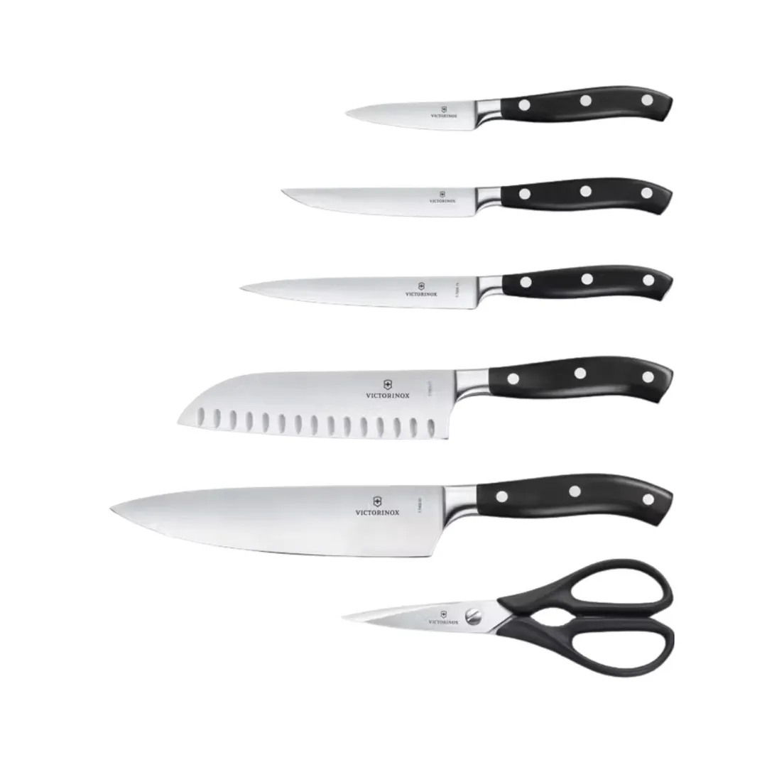 Victorinox 7.7243.6 Grand Maitre Forged 6-Piece Block Knife Set Black Steel Blades, Roll Bag - 1/Bag