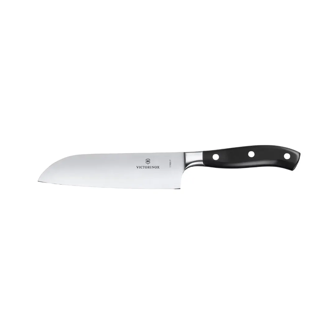 Victorinox 7.7303.17G Forged Santoku Knife, 7" Blade, Black Plastic‑Poly Handle, Hollow Granton Edge