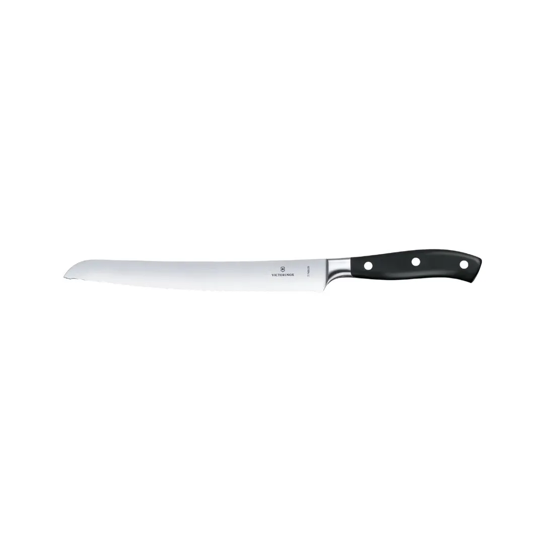 Victorinox 7.7433.23G - Forged Bread Knife, 9" Curved Serrated Blade, Black Wood Handle, 8"-9" Blade