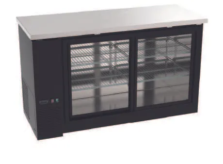 MVP Group KIN60GBB-HC Back Bar Cooler, 60.8" W, Black Exterior, Stainless Top, Sliding Glass Doors, R290